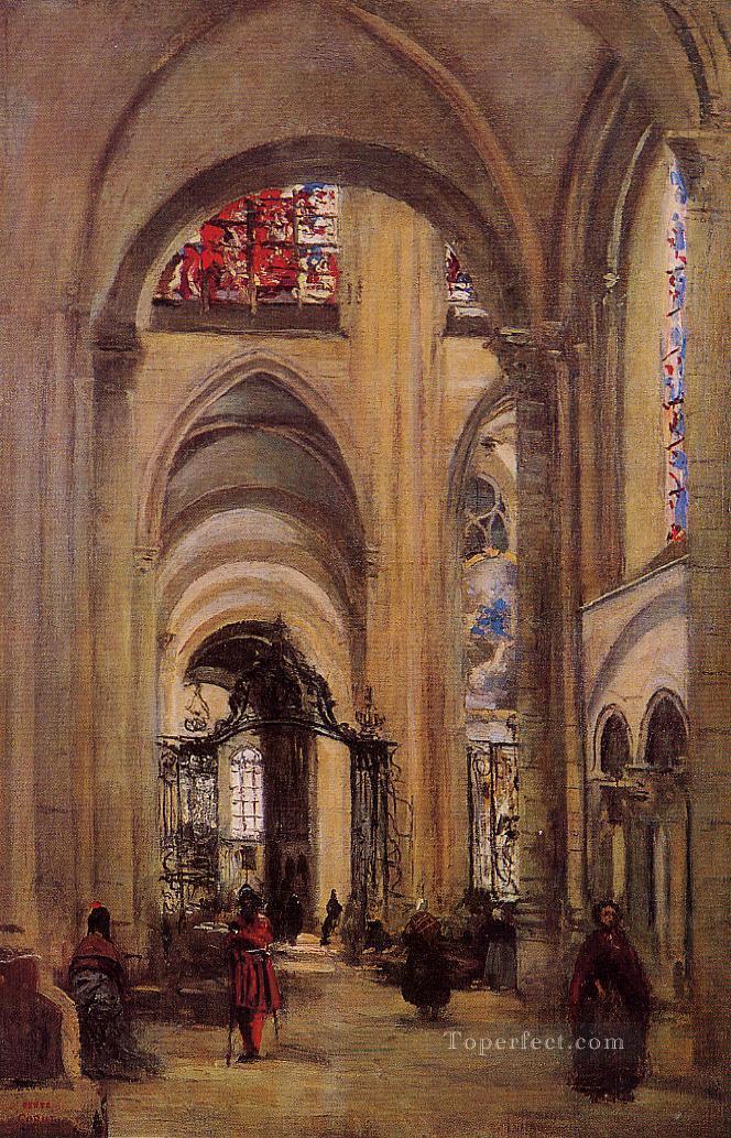 Interior of Sens Cathedral plein air Romanticism Jean Baptiste Camille Corot Oil Paintings